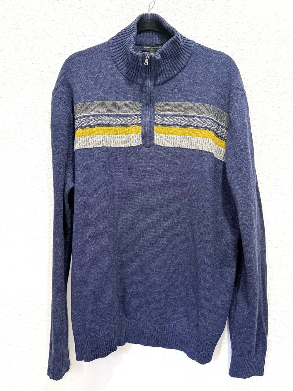Banana Republic Men's cotton  nylon wool blend Blue Half-Zip Sweater  XXL